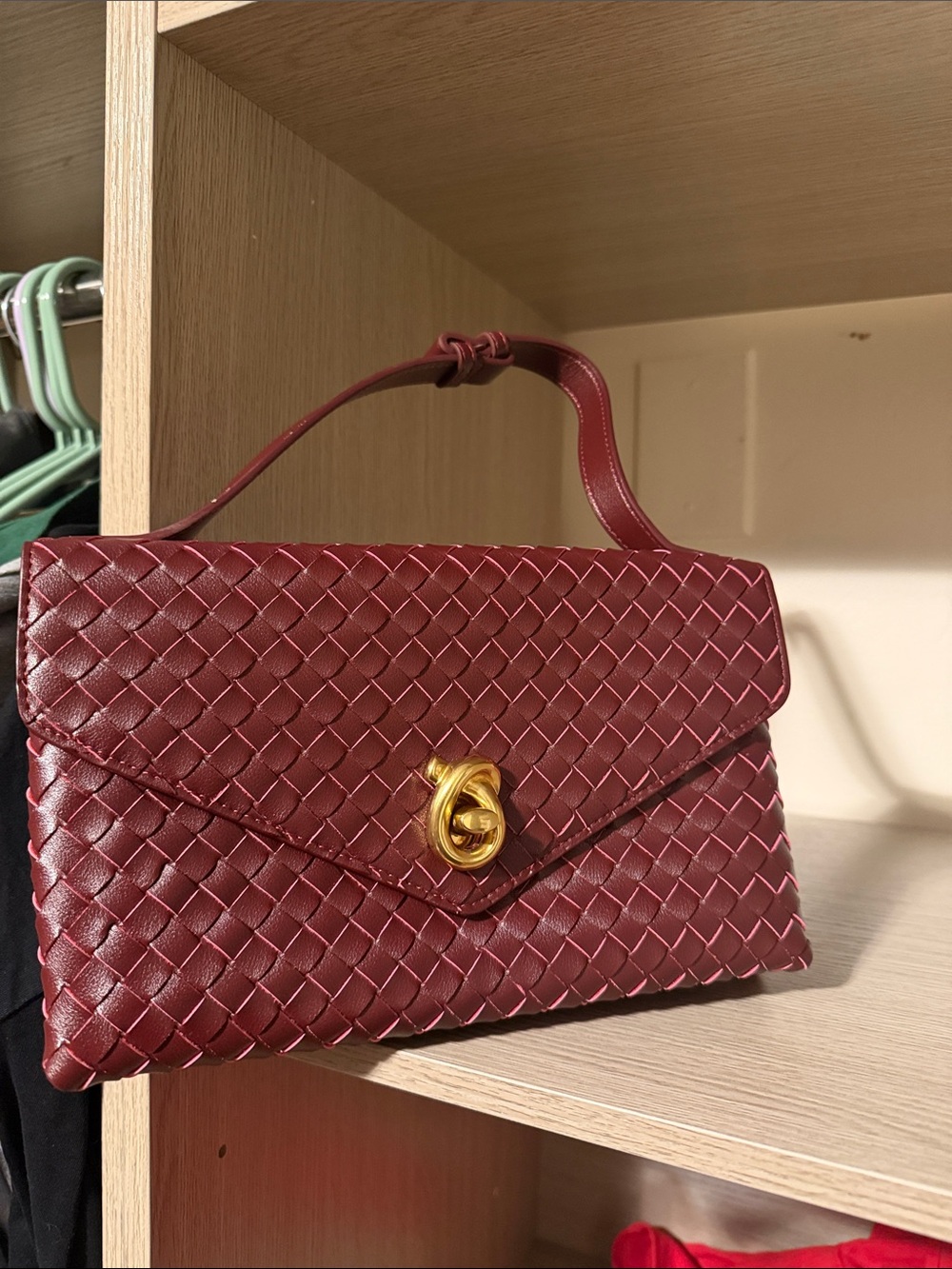 Woven Leather Top-Handle Bag in Deep Burgundy